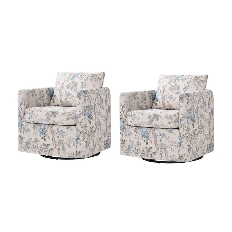 Erkenbald Modern Slipcovered Swivel Chair with Removable Cushion Set of 2 by HULALA HOME