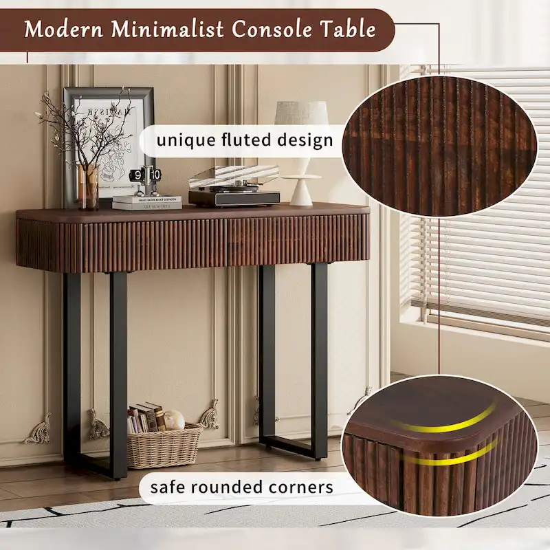 Solid Wood Entryway Table with Fluted Design,Honey and Black