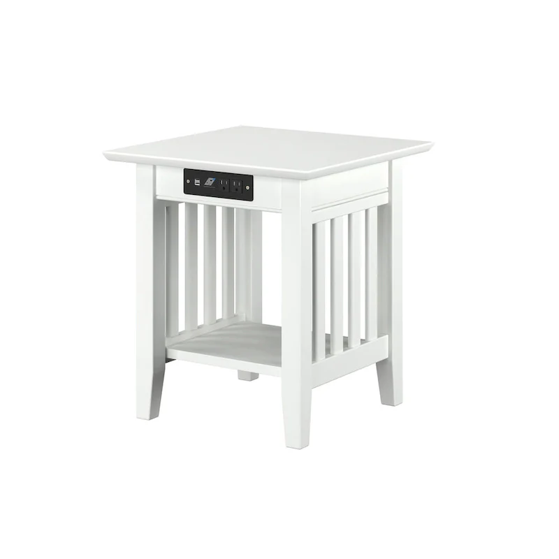Mission End Table with Charging Station in White