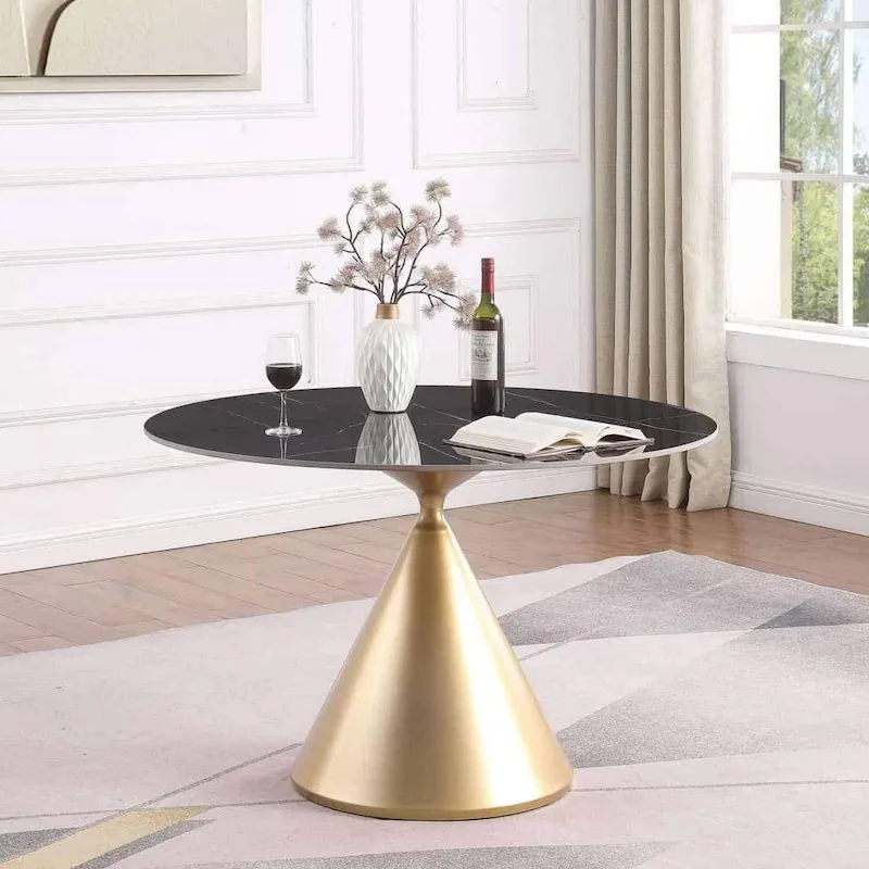 Modern Round Dining Table with Gold Metal Base