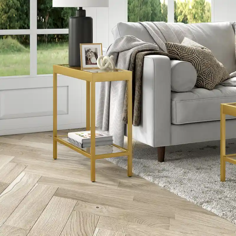 Bronze Rectangular Glass Side Table 24 Inch