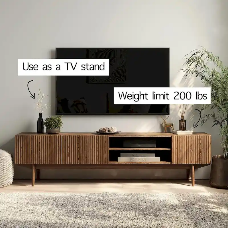 TV Stand Console Fits TV's up to 65 in. with Wood Legs in Mid Century Modern Scandinavian Design