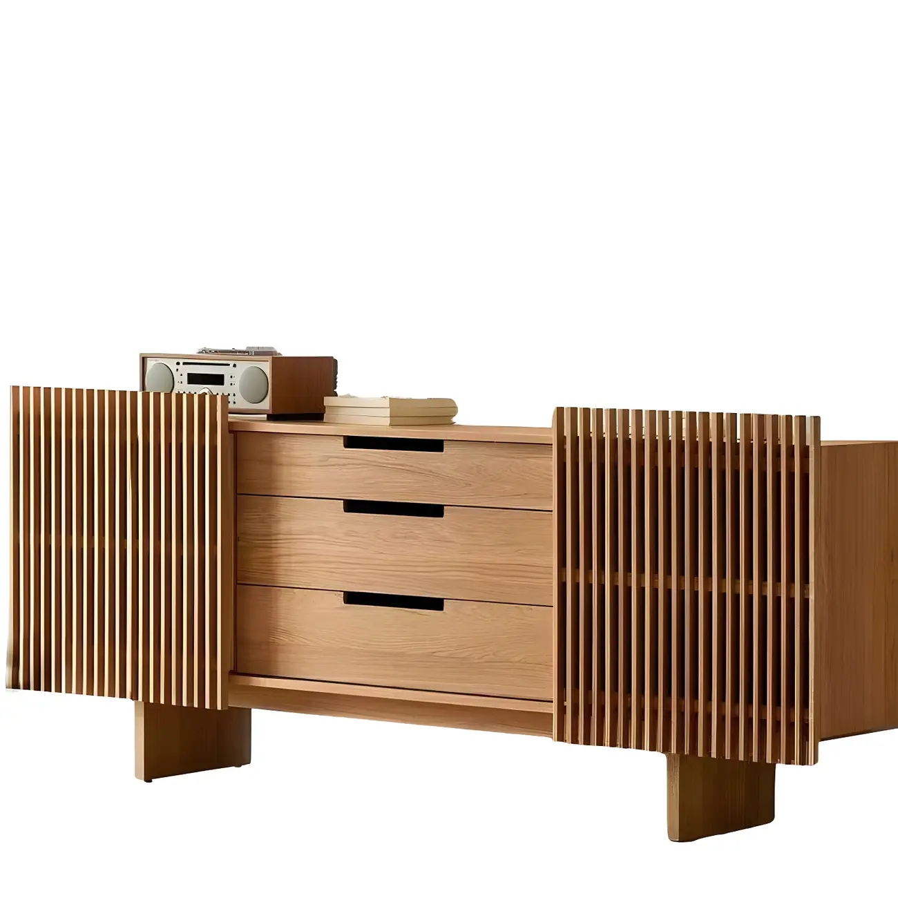 Black Wooden Buffet Table with Sliding Doors and Drawers