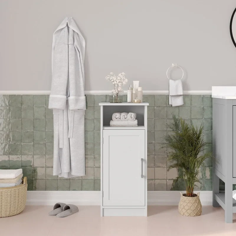 Floor Cabinet Storage Organizer with Magnetic Closure Door and Shelves