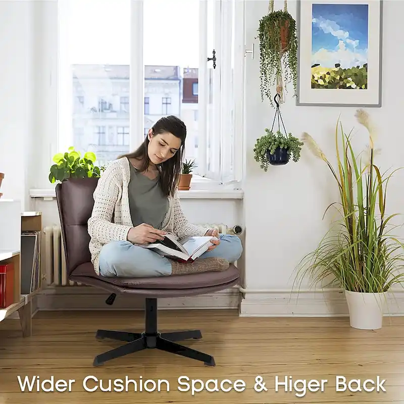 Criss Cross Chair Armless Office Desk Chair No Wheels,PU Leather Padded Modern Swivel Vanity Chair office chair