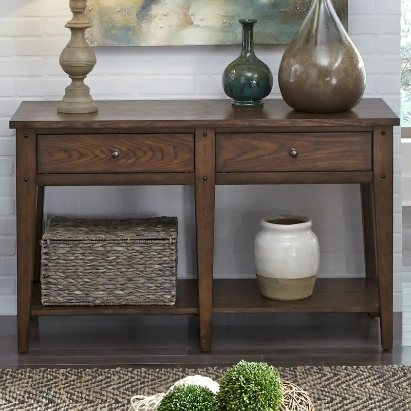 Lake House Sofa Table Rustic Brown Oak Accent