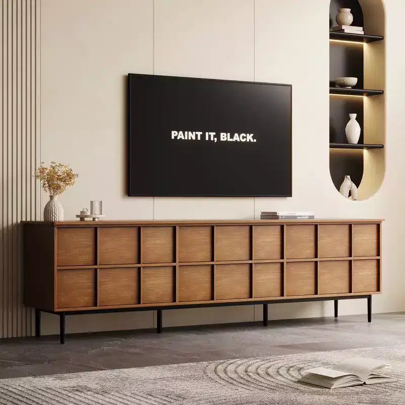 Luck Live 86.61 Contemporary TV Stand with Multi Drawers, Metal Legs, Ventilation Holes