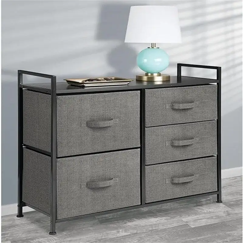 5-Drawer Storage Dresser with Wood Top – Charcoal / Espresso / Cream Gold / Grey