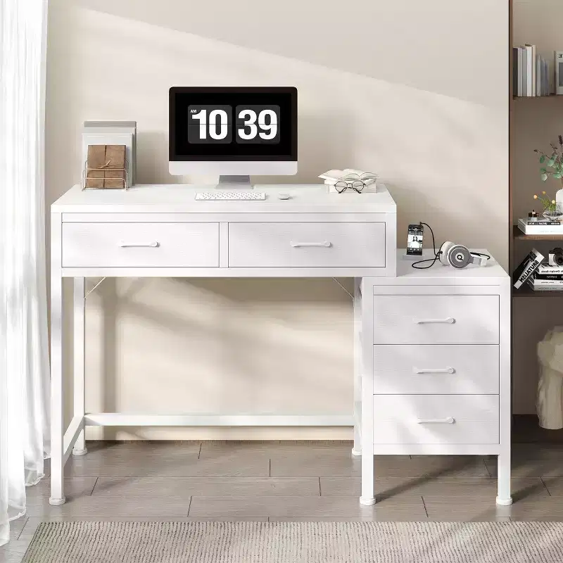 JIONJOY 51 Computer Desk with 5 Drawers & Printer Stand, Home Office Writing Desk for Study, Bedroom & Living Room