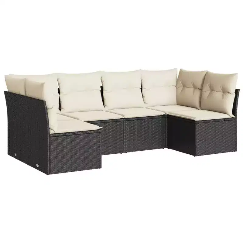vidaXL 7 Piece Patio Sofa Set with Cushions Poly Rattan - With Table Black and Cream