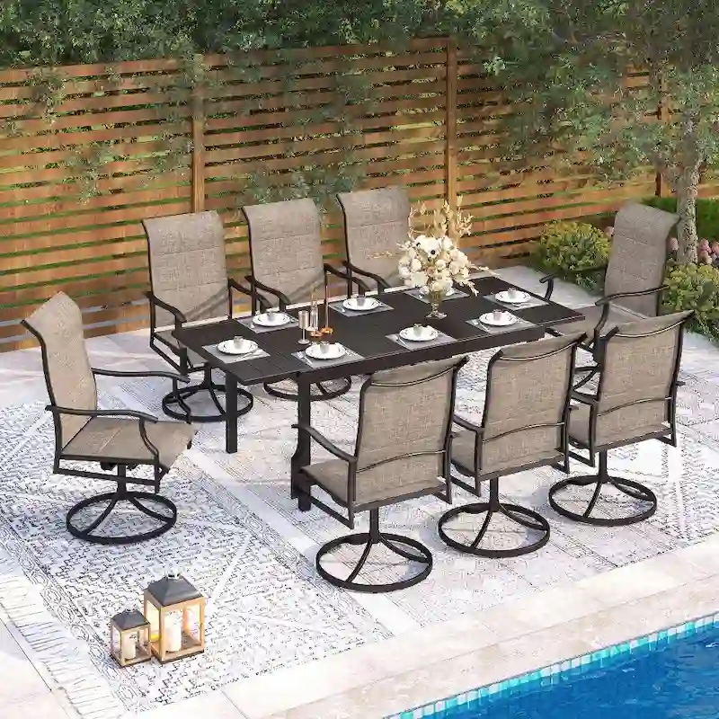 MAISON ARTS Modern Expandable Table Patio Dining Set with Rocking Swivel Chairs