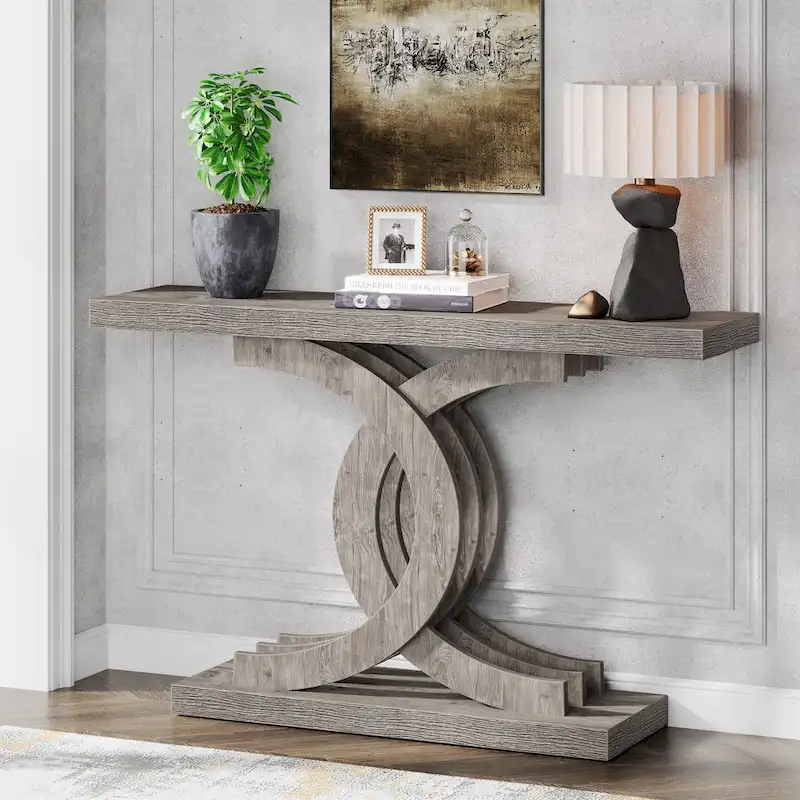 Grey/Brown Farmhouse Console Table with Metal Legs