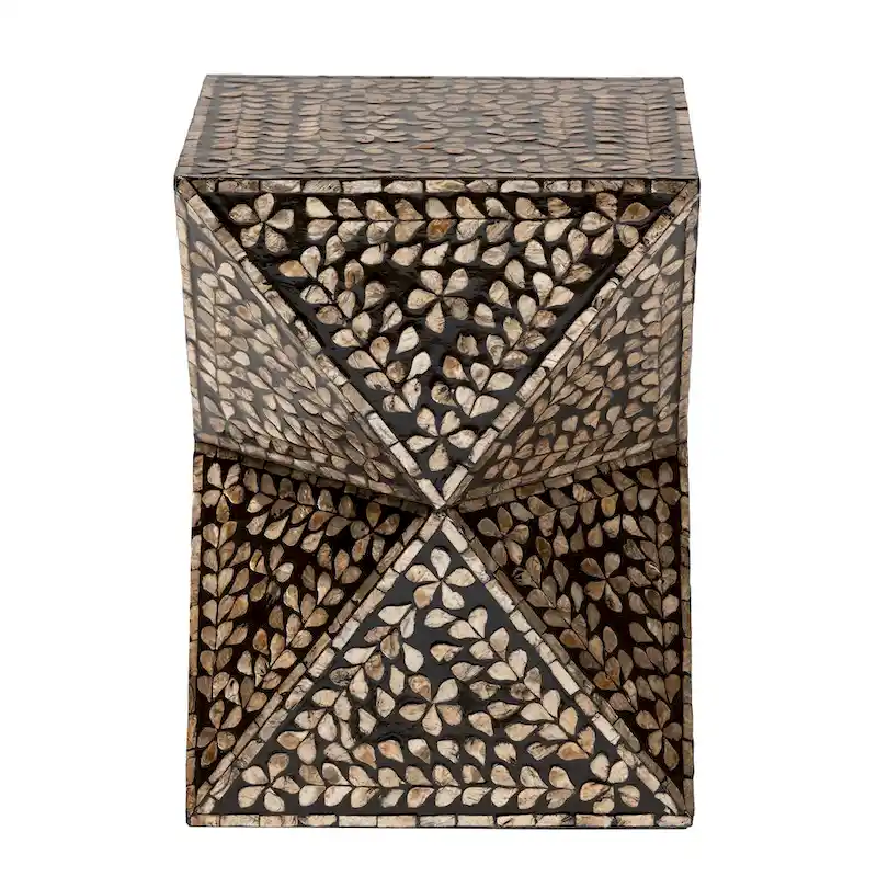 Feronia Modern Bohemian Black and Bronze Mother of Pearl End Table