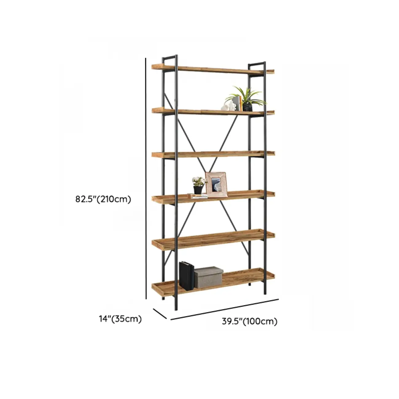 5-Tier Open Back Metal Frame Rectangular Bookcase