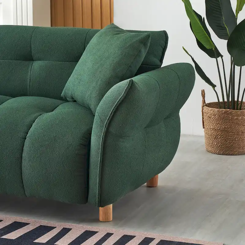 Teddy Fabric 3-Seater Sofa with Pillows - Green/Yellow/Beige