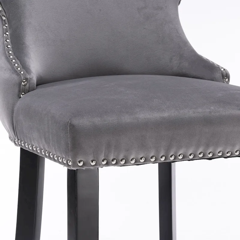 Contemporary Velvet Upholstered Wing-Back Barstools with Button Tufted Decoration Leisure Style Bar Chairs