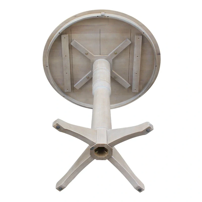 Round Top 36 x 36 Solid Wood Pedestal Table in Washed Gray Taupe