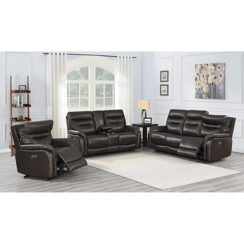 Top Grain Leather Power Reclining Sofa – Brown / Red, 3-Seat