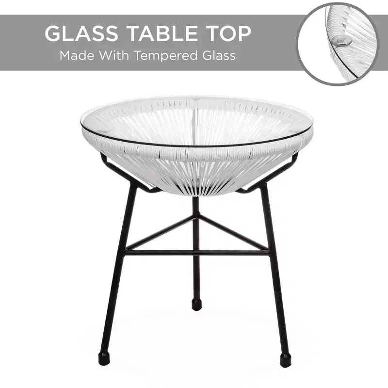 Best Choice Products 3-Piece All-Weather Patio Acapulco Bistro Furniture Set w/ Rope, Glass Top Table