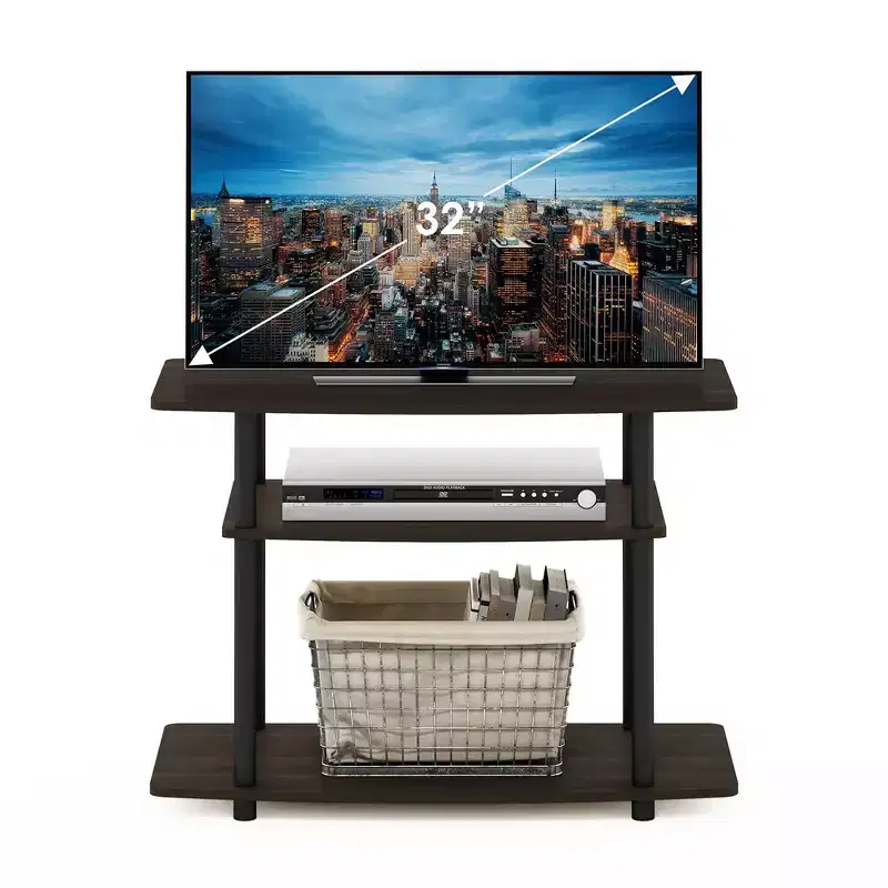 Furinno 3-Tier TV Stand Console Table for TV's up to 32 Media Entertainment Center No Tools Dark Brown/Black