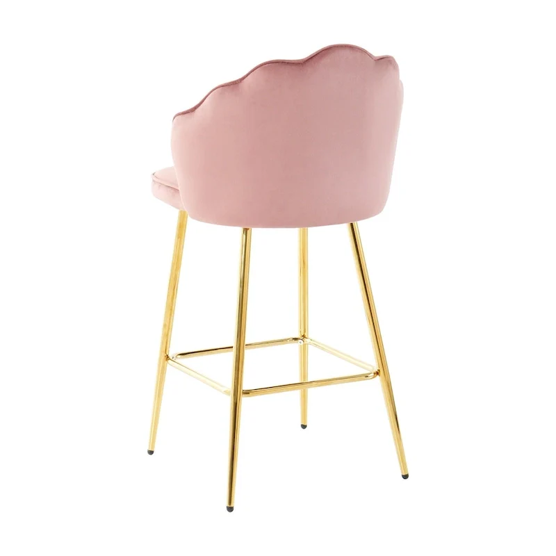 Velvet Shell Bar Stools Set of 2, Counter Height Chairs with Metal Legs, Upholstered Kitchen Island Chairs with Footres