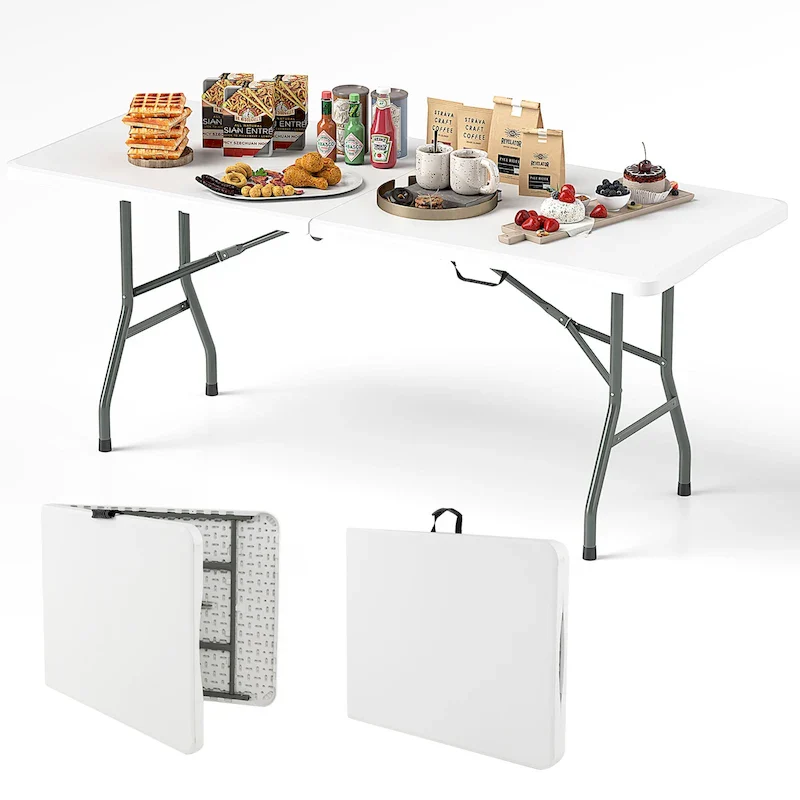 Gymax 6 ft Portable Folding Table w/HDPE Tabletop Safe Lock Mechanism