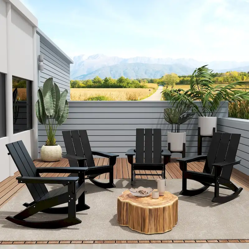 Polytrends Shoreside Modern Eco-Friendly All Weather Poly Adirondack Rocking Chairs (Set of 4)
