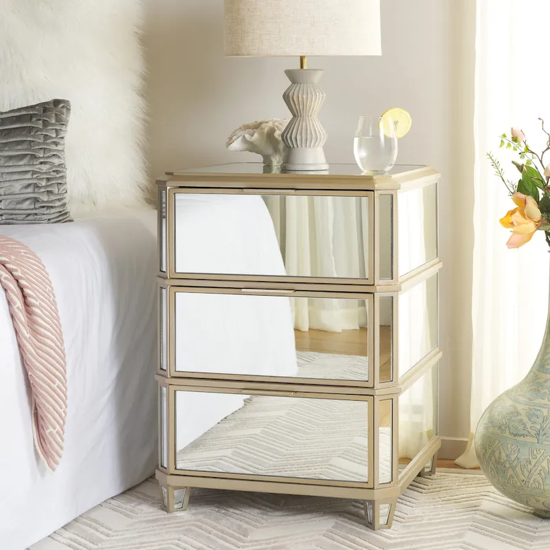 SAFAVIEH Miracle 3-Drawer Mirrored Nightstand