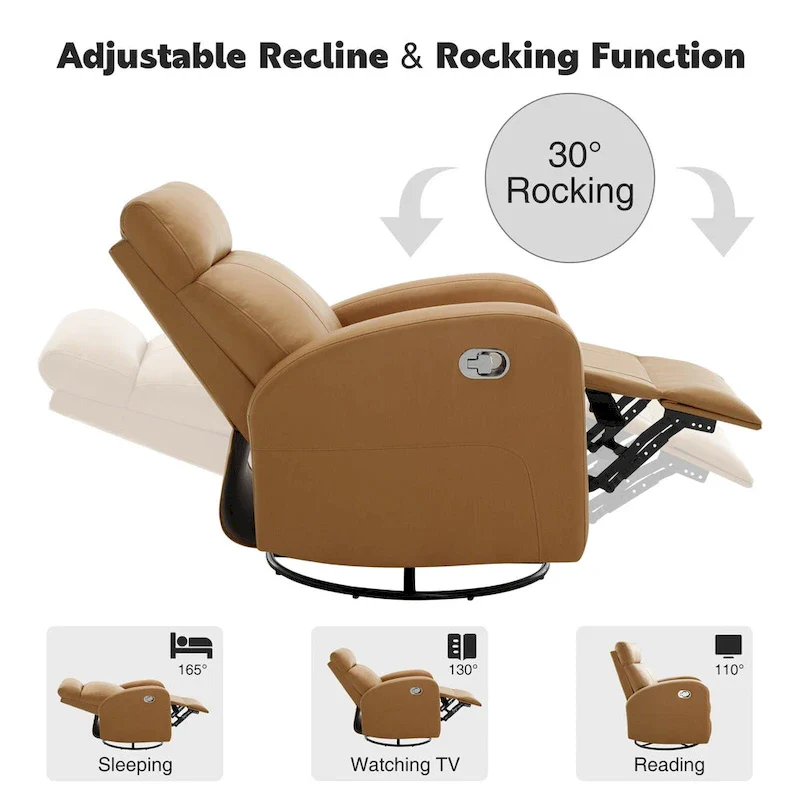 Faux Leather Swivel Rocking Recliner - Single Seater
