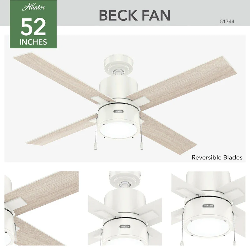 Hunter 52  Beck Ceiling Fan with LED Light Kit and Pull Chain - Transitional, Modern, Farmhouse