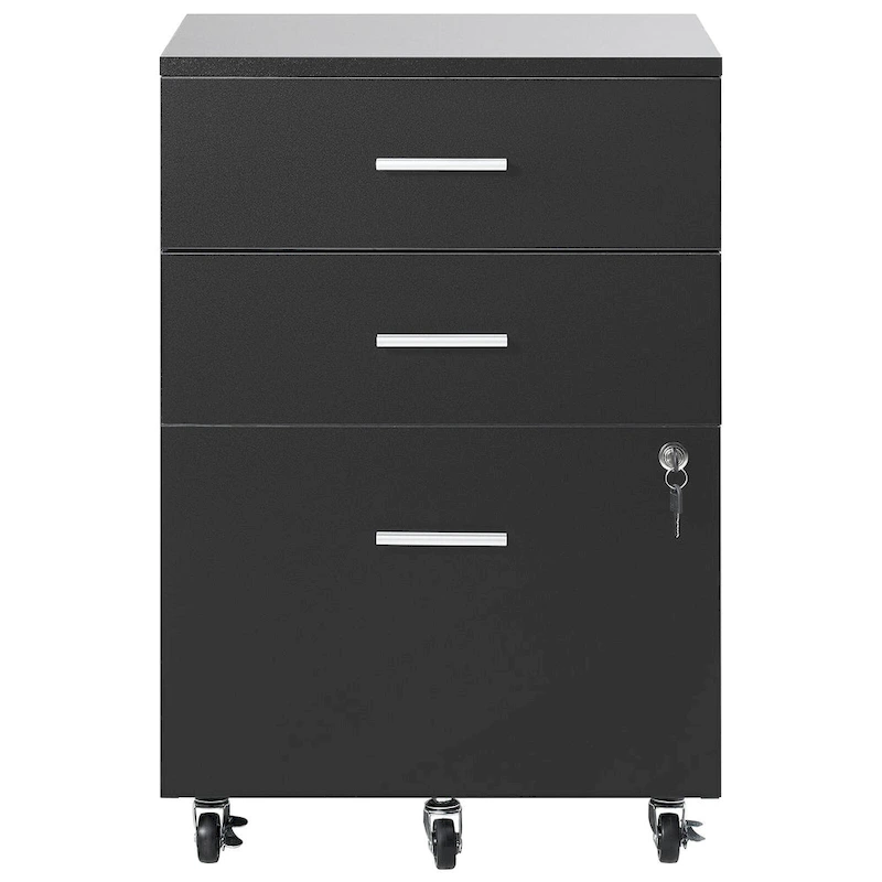 3-Drawer Locking Filing Cabinet with 5 Swivel Wheels and Adjustable File Hangers