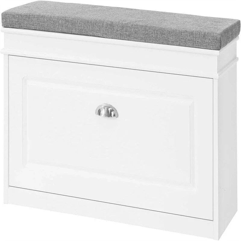 Flip-Drawer Shoe Bench, Black / White / Grey, Seats 1