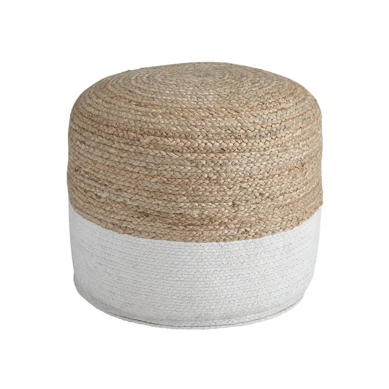 Natural/White Braided Jute Pouf