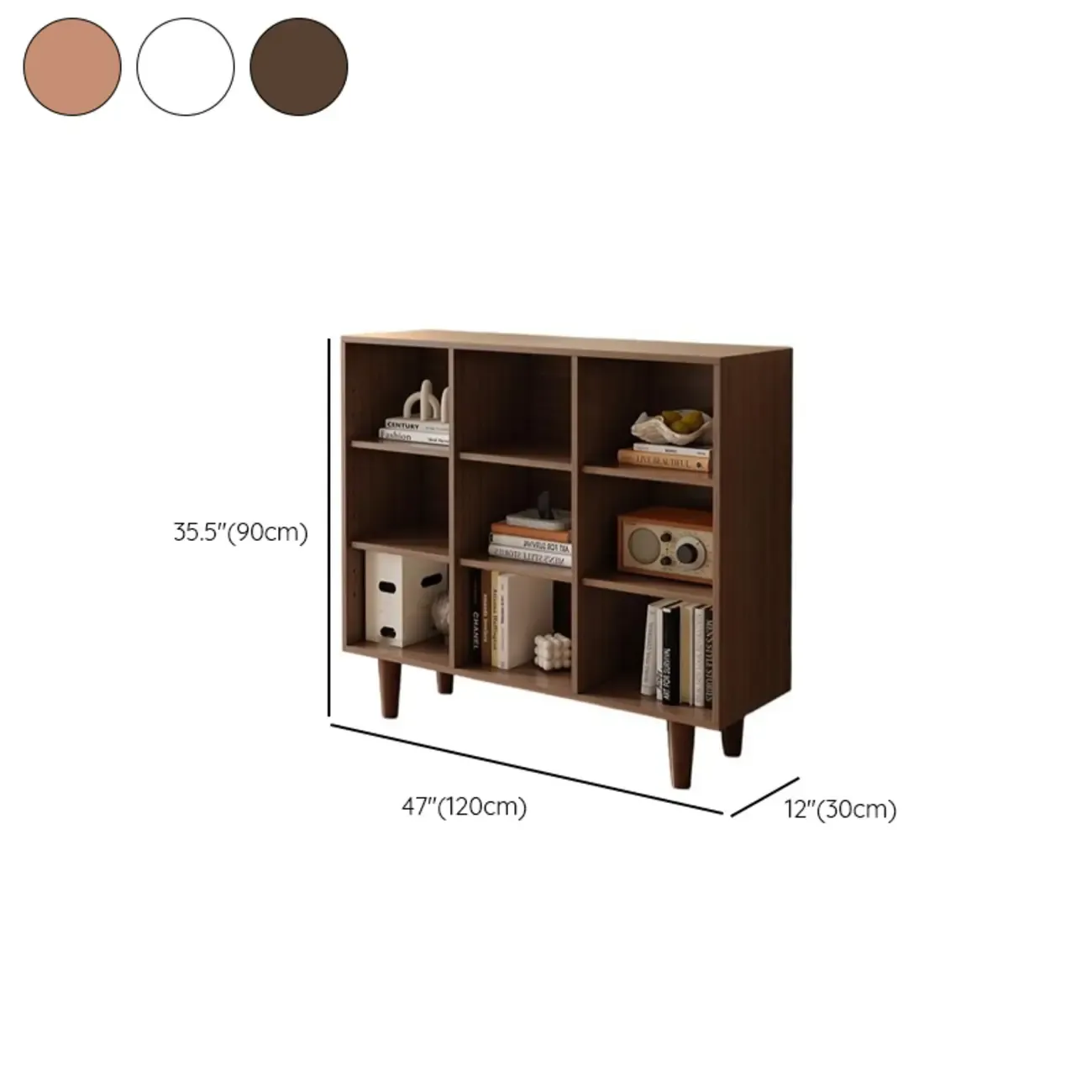 Wide 7-Shelf Modern Wooden Nut-Brown Open Bookcase
