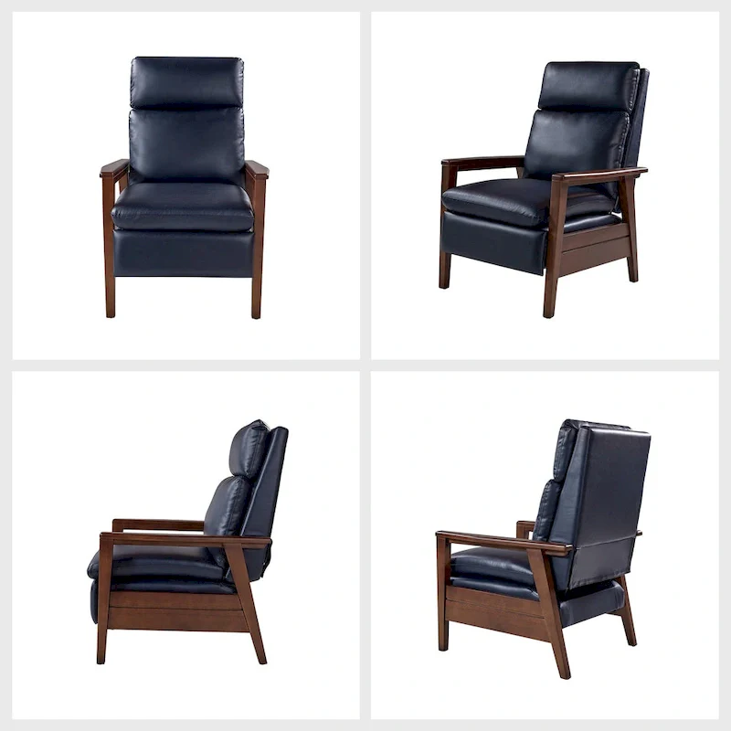 Mid-century Vegan Leather Solid Wood Recliner