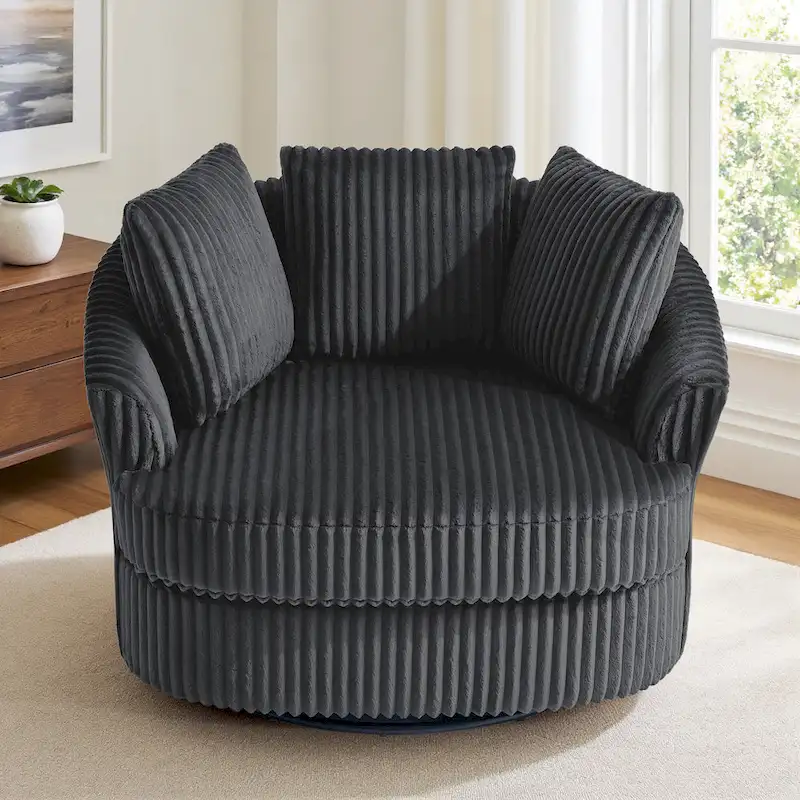 DREAMSIDEA Recessed Arm Slipcovered Swivel Barrel Chair