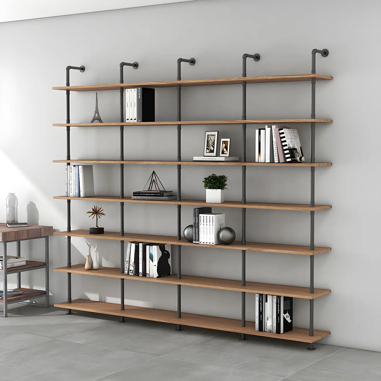 Industrial Black Wood Wall-Mounted Bookcase