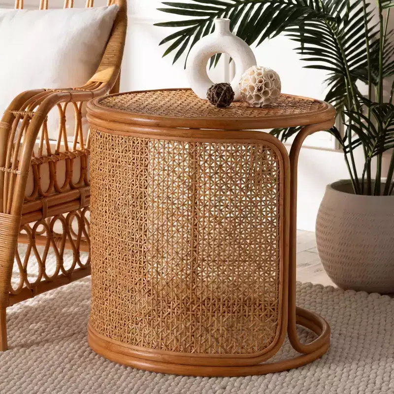 bali & pari Eldon Rattan Large End Table Light Honey