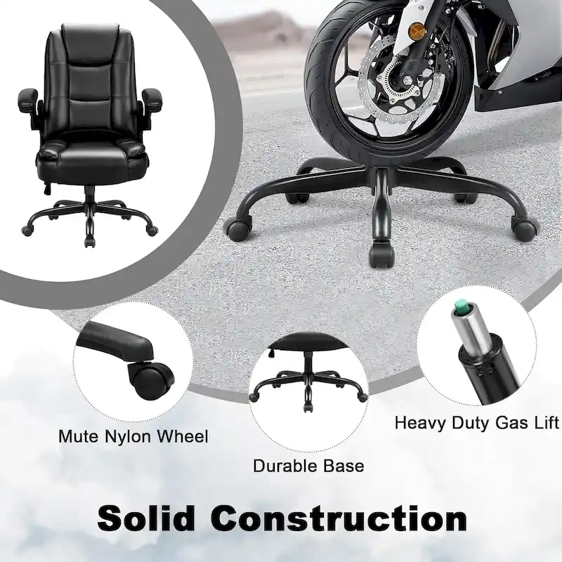 Big and Tall Ergonomic High Back Adjustable Height Leather Executive Chair with Padded Flip-up Arms