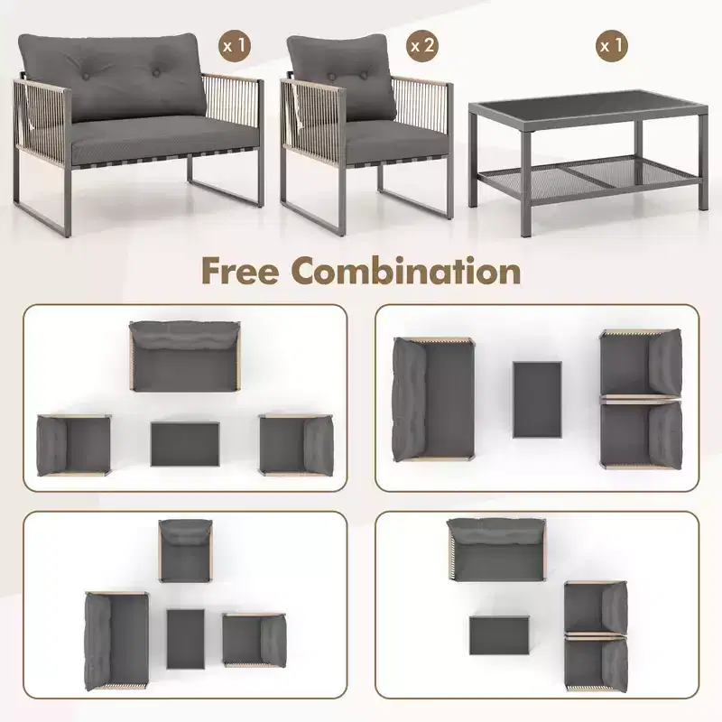 Costway 4/8 PCS Patio Furniture Set PE Rattan Conversation Sofa Set with Thick Cushions