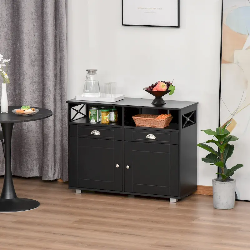 Sideboard Buffet Storage Cabinet with 2 Drawers & 2 Enclosed Cabinets for Living & Dining Room