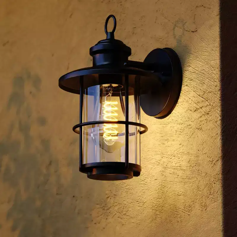 VAXCEL Lake Shore Steel 1 Light LED Compatible Black Coastal Outdoor Wall Lantern Clear Glass