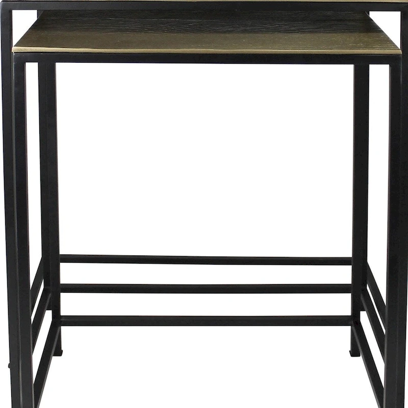 HomeRoots Set of Three Brass and Black Aluminum and Iron Frame Nested Tables - 11.5' X '26' X '21