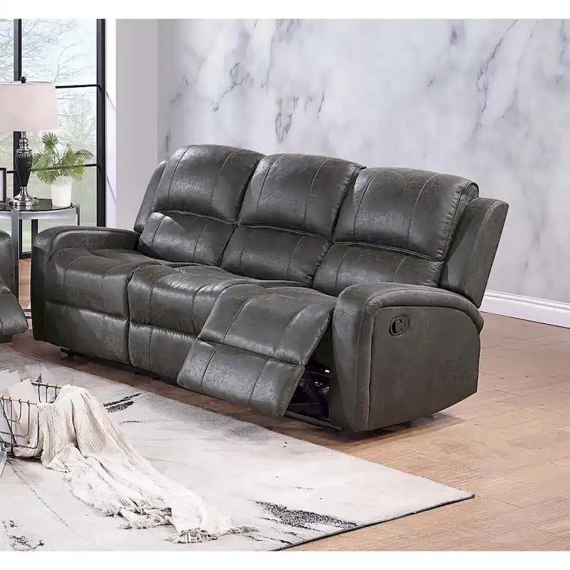 Poundex Modern Recliner Sofa – Horizontal & Vertical Tufted Back, Side Reclining Handle, Contemporary Style