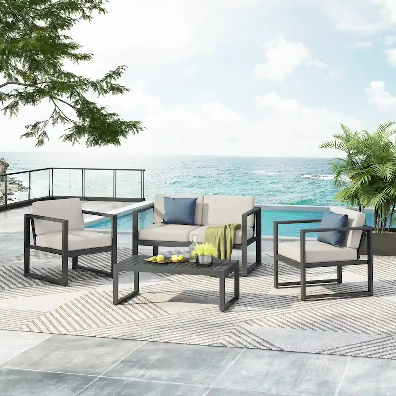 Christopher Knight Home - NAVAN 4-Piece Aluminum Patio Chat Set
