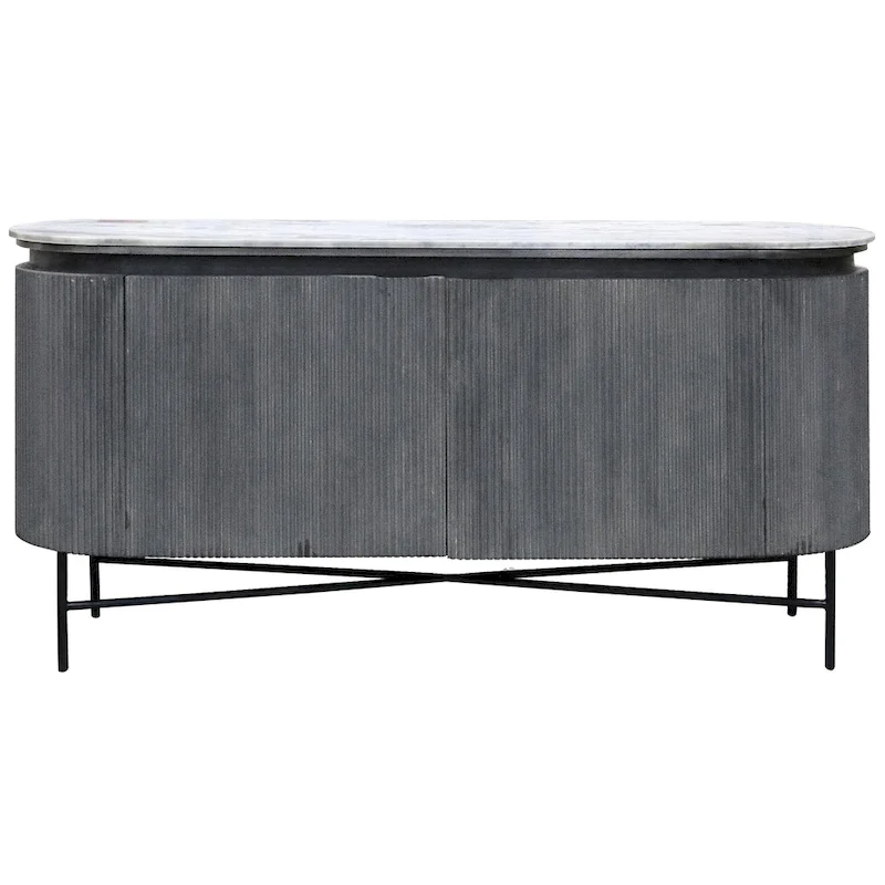 Gemma - Racetrack Sideboard Cabinet with Granite Top and Metal Legs - White and Charcoal Finish