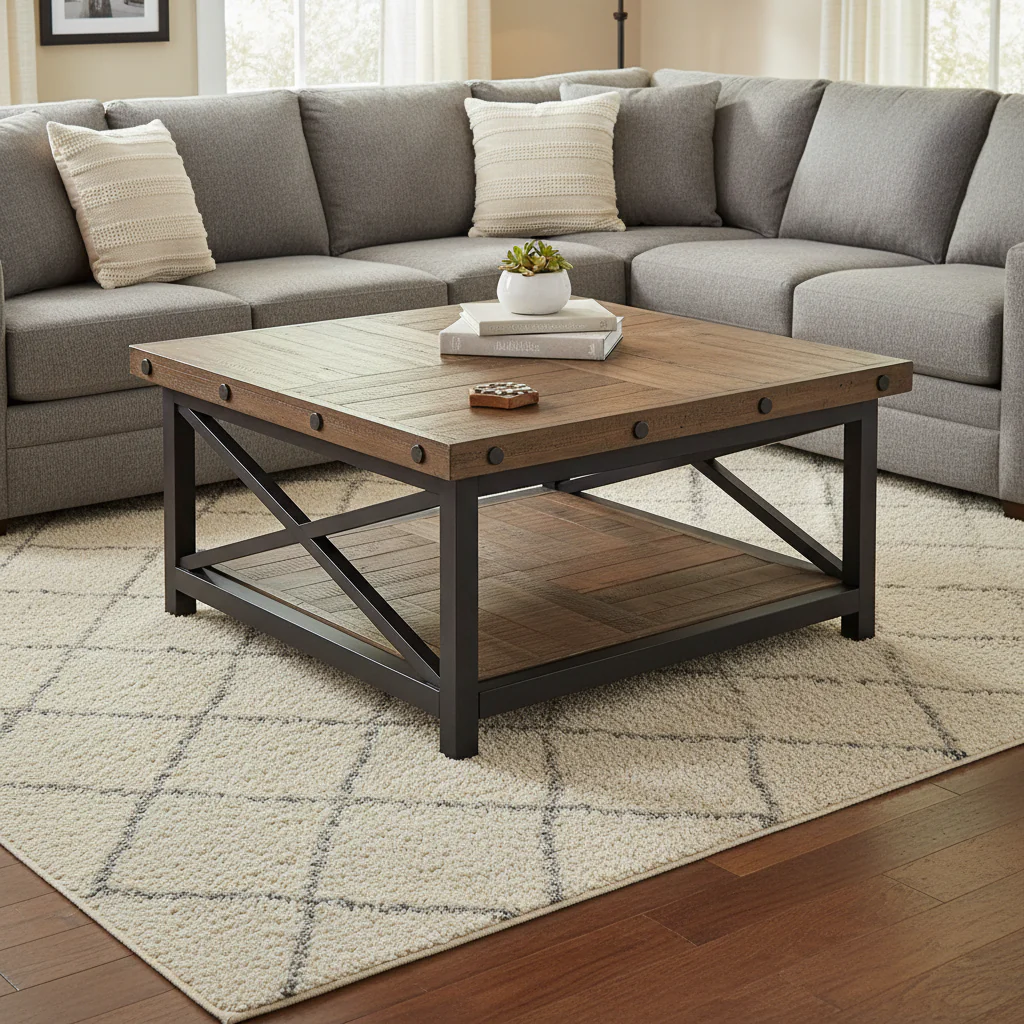 Brown Wood Square Coffee Table