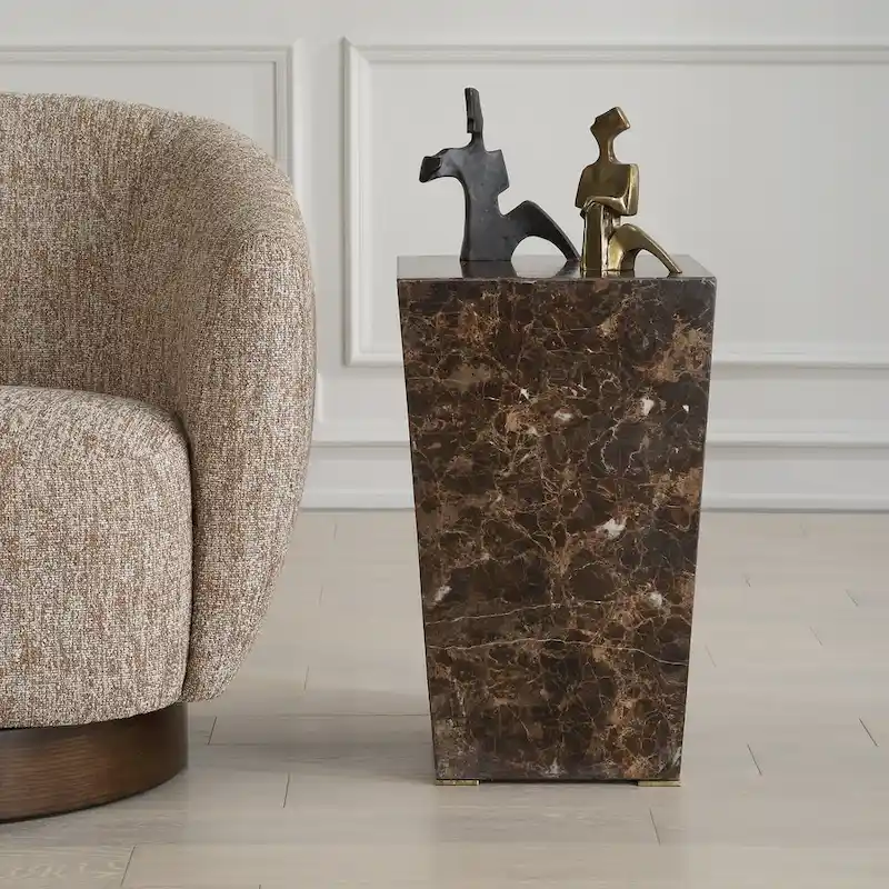 14-Inch Wide Marble Accent Table with Stainless Steel Legs