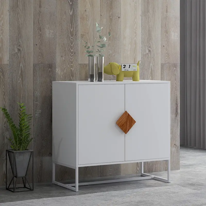 White 2-Door Sideboard with Square Handles, 63