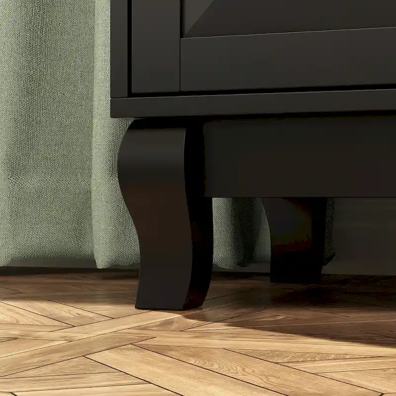 Black 5-Drawer Dresser with Wood Legs